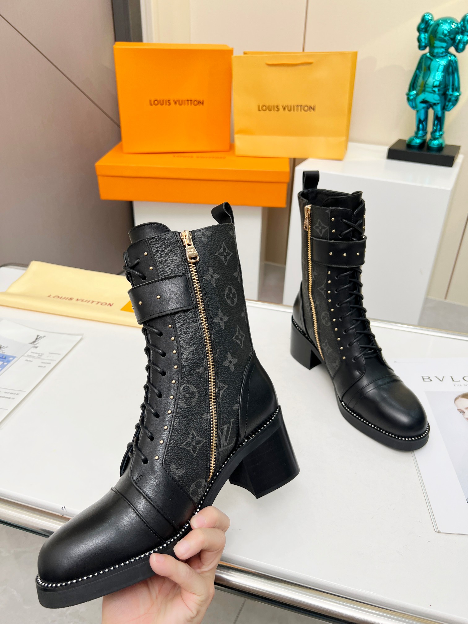 Bagsaaa L0vis Vvtt0n Wonderland Black Monogram Ranger Long Boots