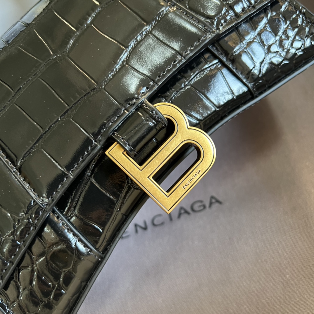 Bagsaaa Ba1en*iaga Hourglass XS Crocodile Embossed Gold Hardware - 19*13*8cm