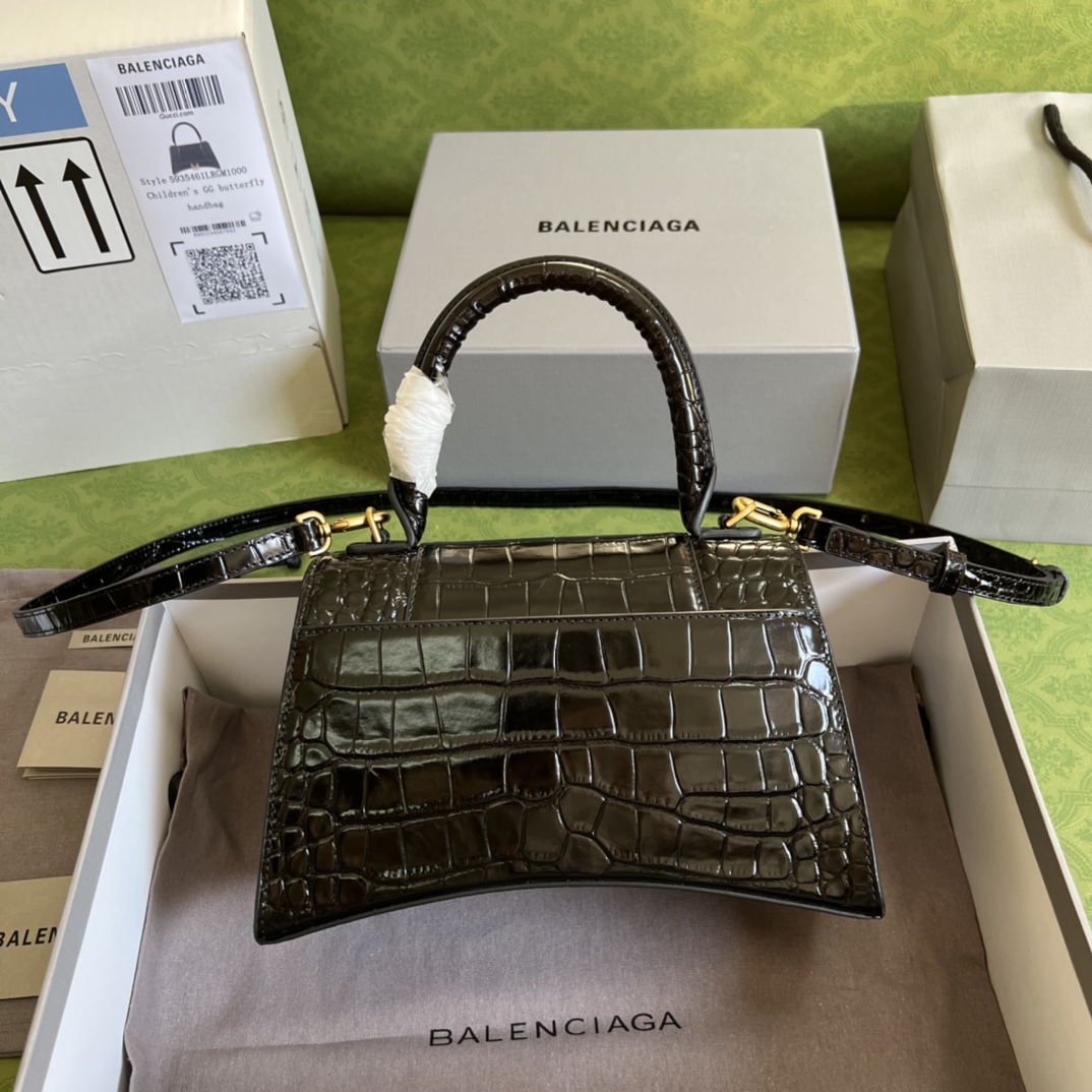 Bagsaaa Ba1en*iaga Hourglass Small Crocodile Embossed Gold Hardware - 22.5*14.5*10cm