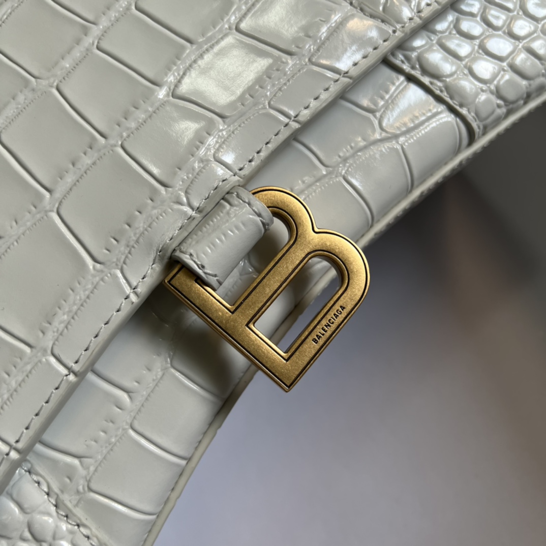 Bagsaaa Ba1en*iaga Hourglass Small Crocodile Embossed White Gold Hardware - 22.5*14.5*10cm