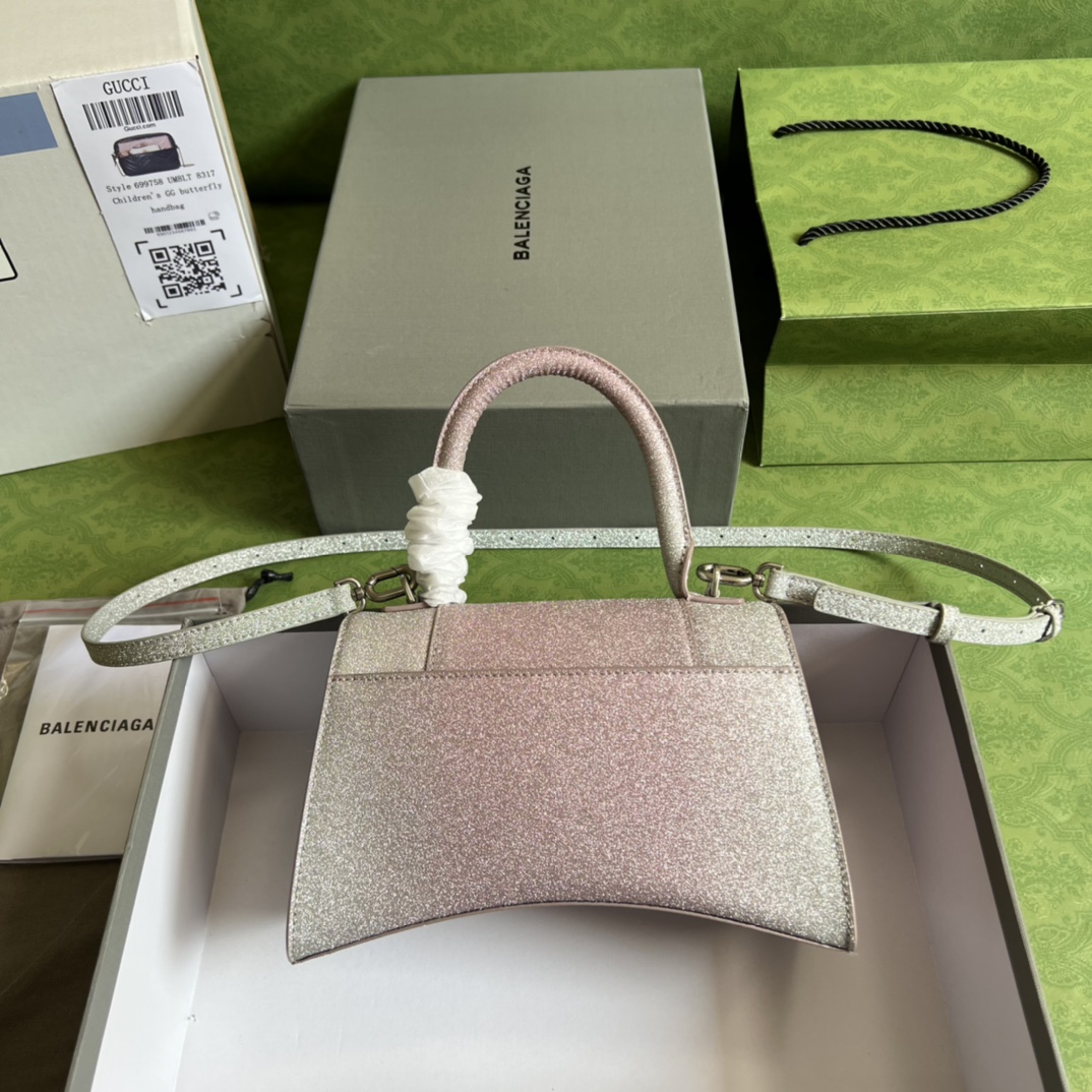 Bagsaaa Ba1en*iaga Hourglass Small Silver and Gradient Pink - 22.5*14.5*10cm