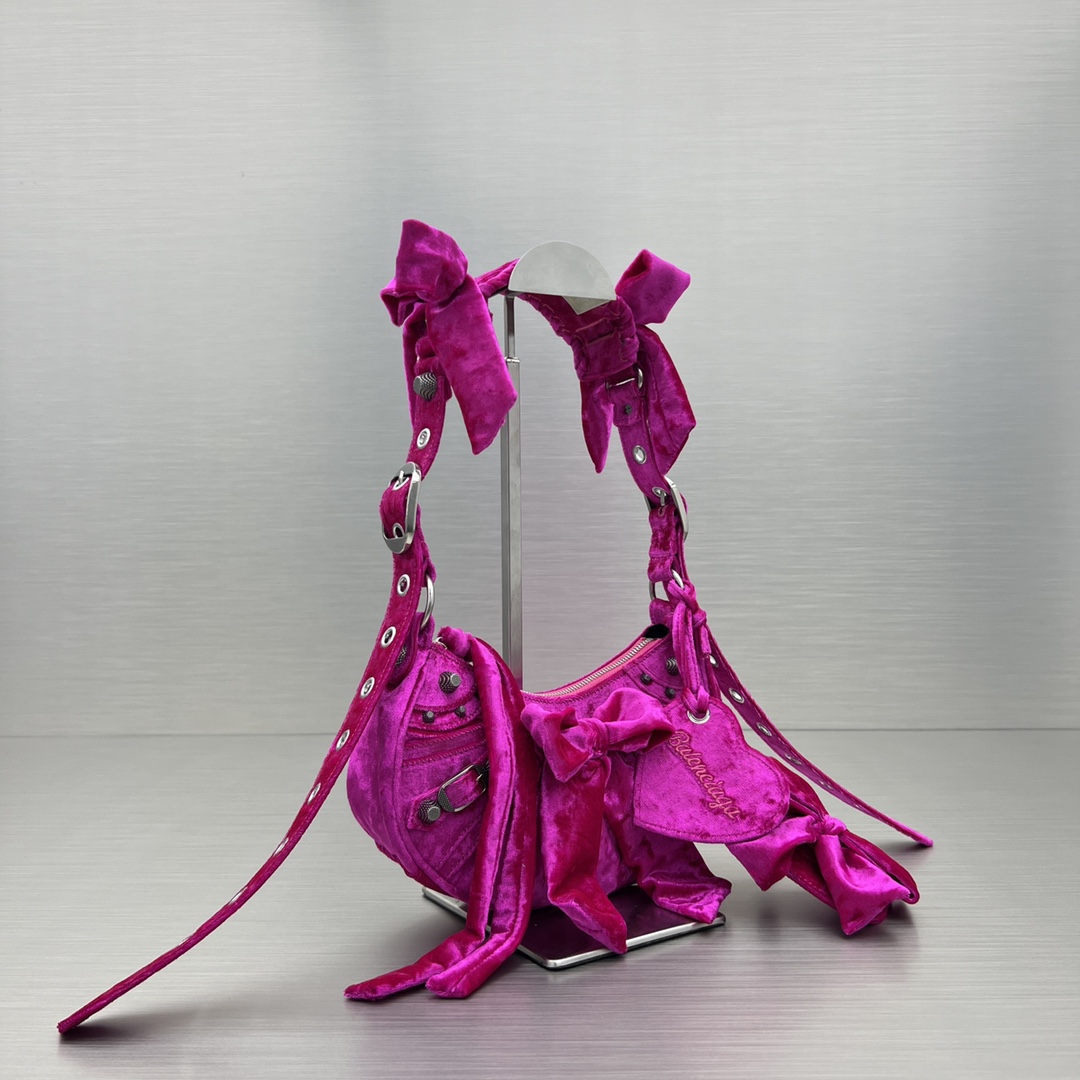 Bagsaaa Ba1en*iaga Le Cagole Velvet Pink Bag - 26X16X9.9cm