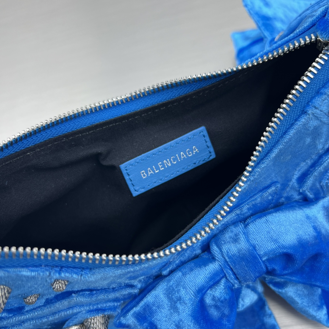 Bagsaaa Ba1en*iaga Le Cagole Velvet Blue Bag - 26X16X9.9cm