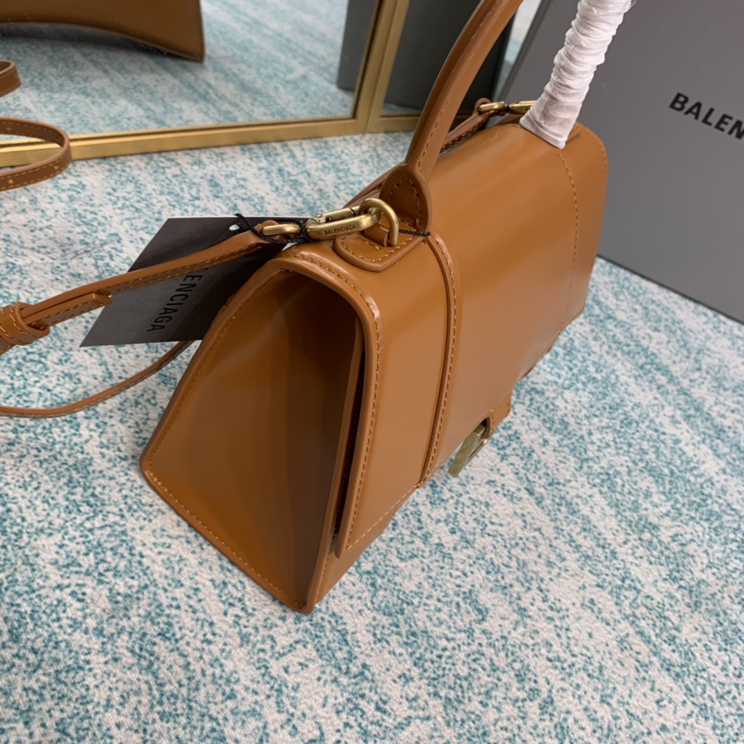 Bagsaaa Ba1en*iaga Hourglass Small Brown Gold Silver - 22.5*14.5*10cm