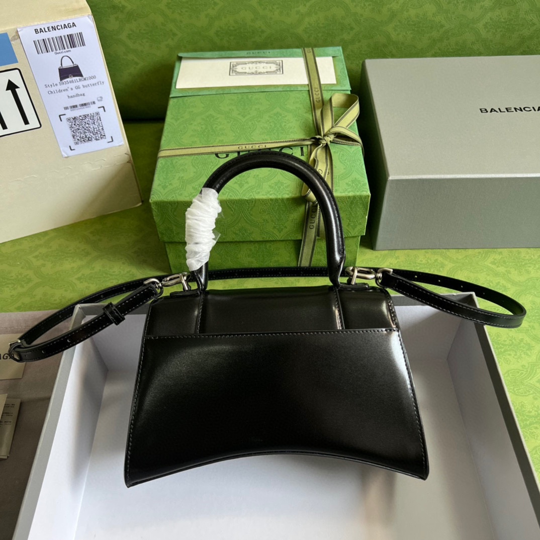 Bagsaaa Ba1en*iaga Hourglass Small Black Silver Hardware - 22.5*14.5*10cm