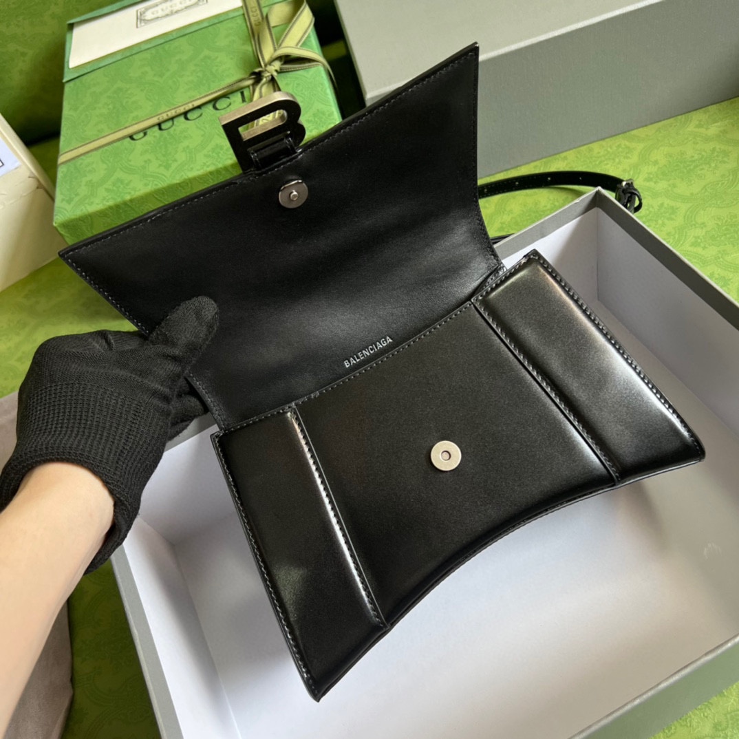 Bagsaaa Ba1en*iaga Hourglass Small Black Silver Hardware - 22.5*14.5*10cm