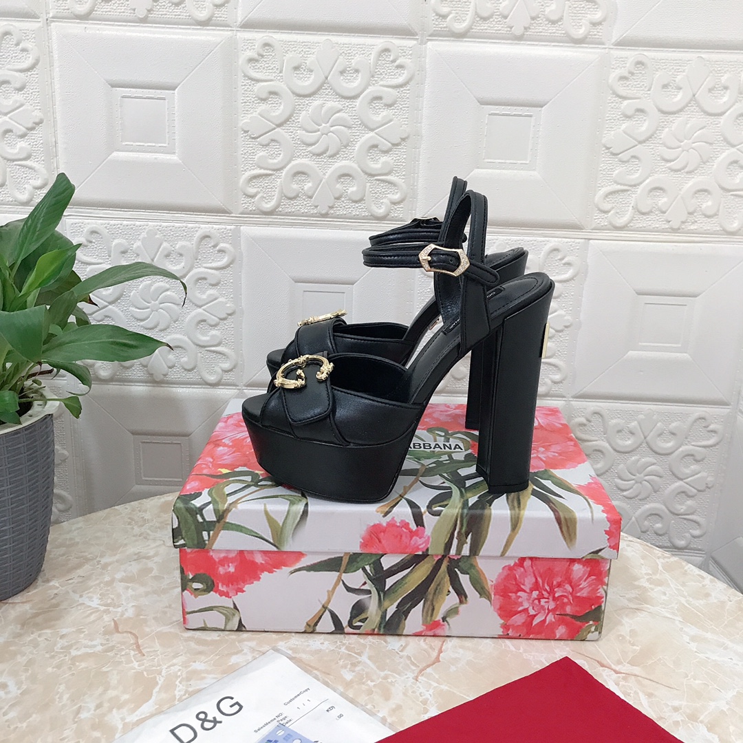 Bagsaaa Dolce&Gabbana Black Leather Sandal Heels 