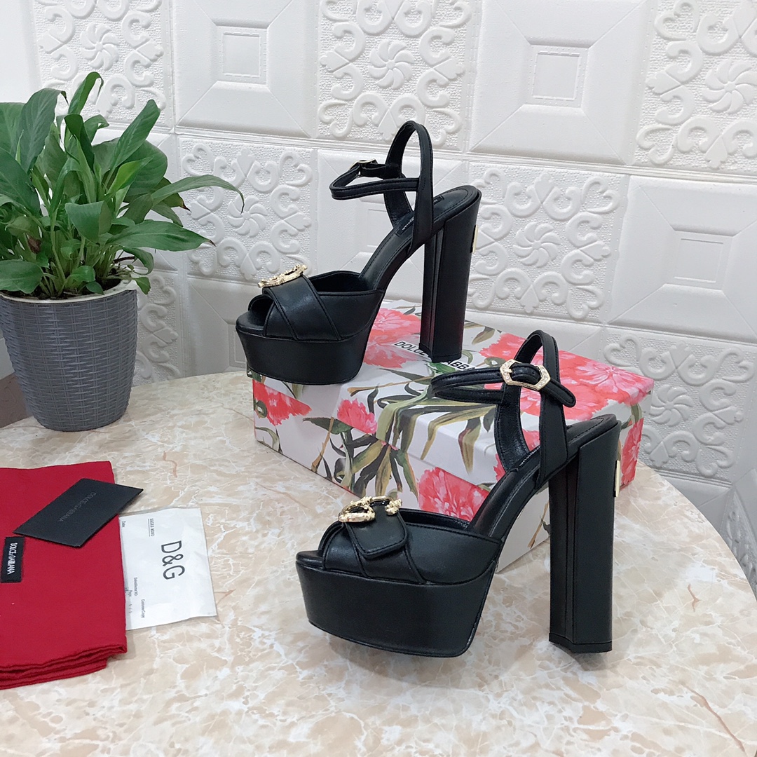 Bagsaaa Dolce&Gabbana Black Leather Sandal Heels 
