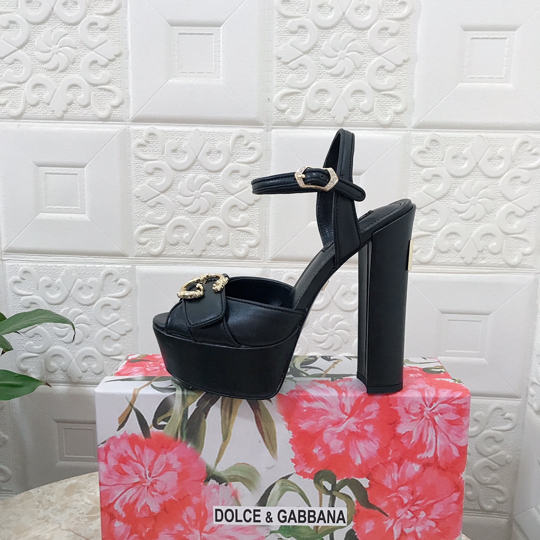 Bagsaaa Dolce&Gabbana Black Leather Sandal Heels 