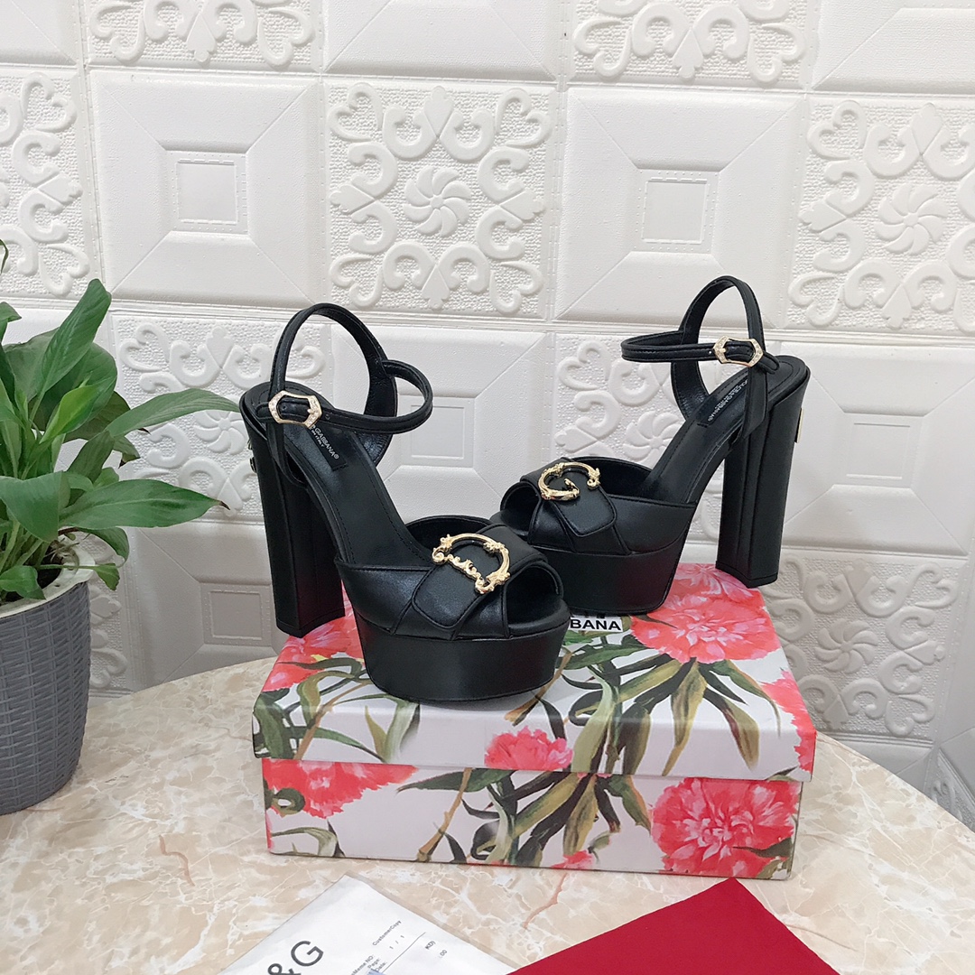 Bagsaaa Dolce&Gabbana Black Leather Sandal Heels 