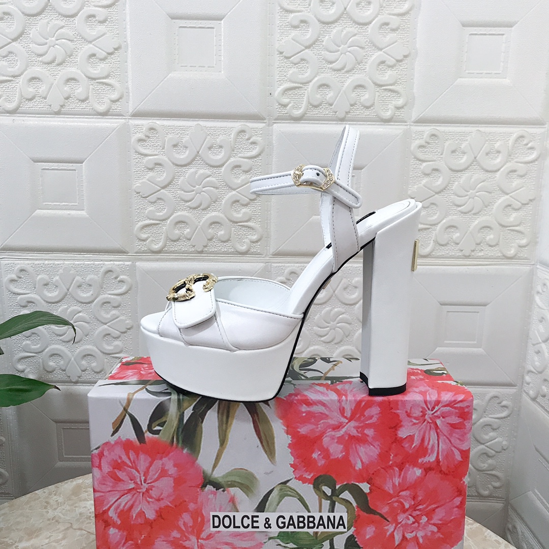 Bagsaaa Dolce&Gabbana White Leather Sandal Heels