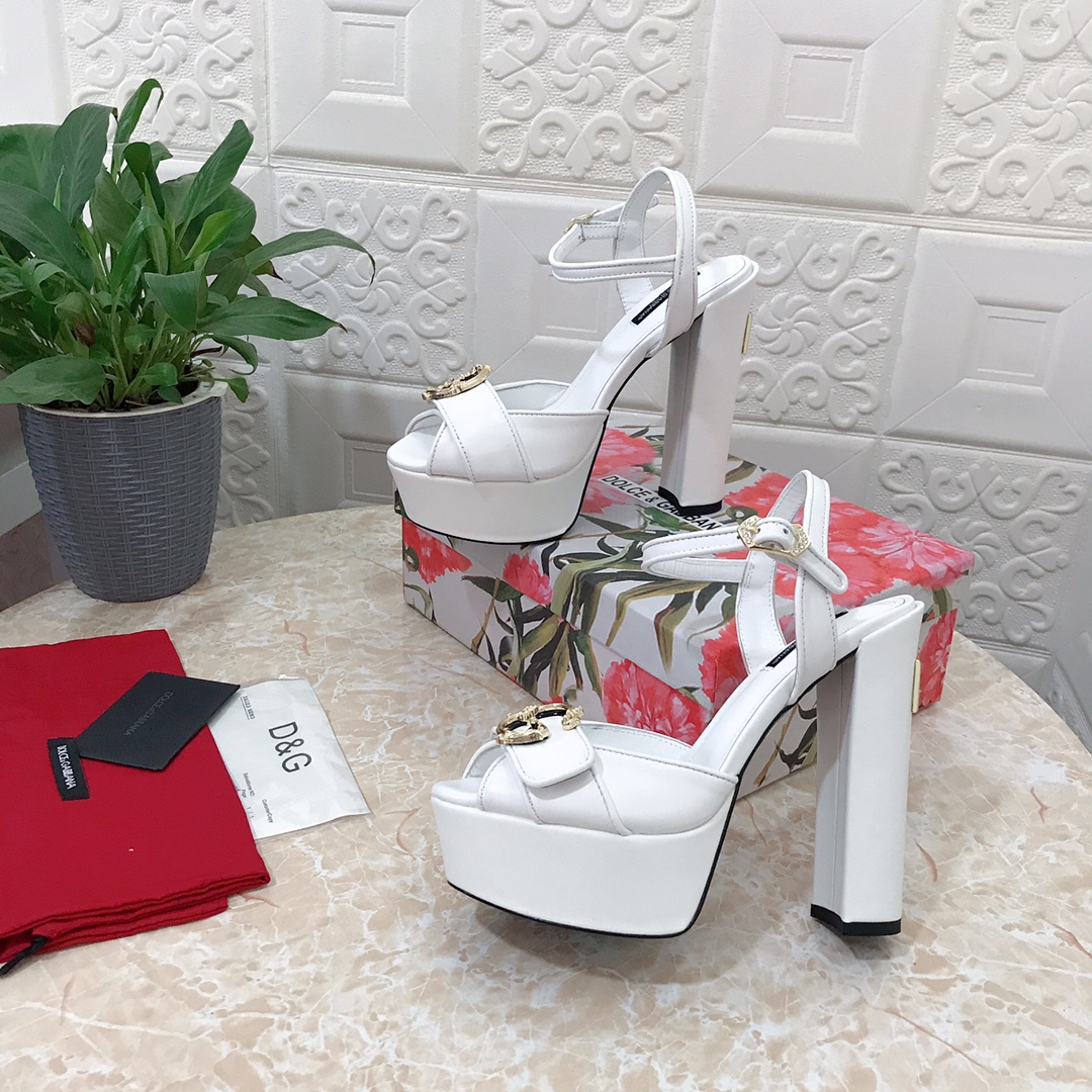 Bagsaaa Dolce&Gabbana White Leather Sandal Heels