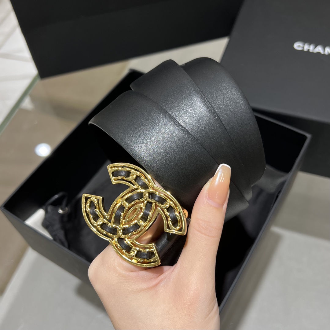 Bagsaaa Ch**elMetal and Leather Buckle Belt Black
