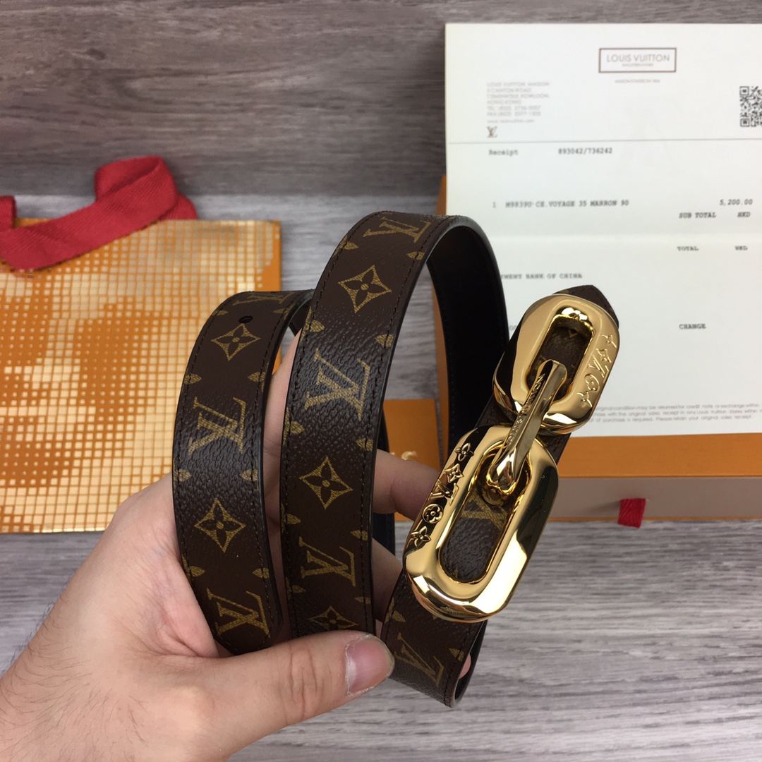 Bagsaaa L0vis Vvtt0n Chain Monogram Black Belt 2.5cm