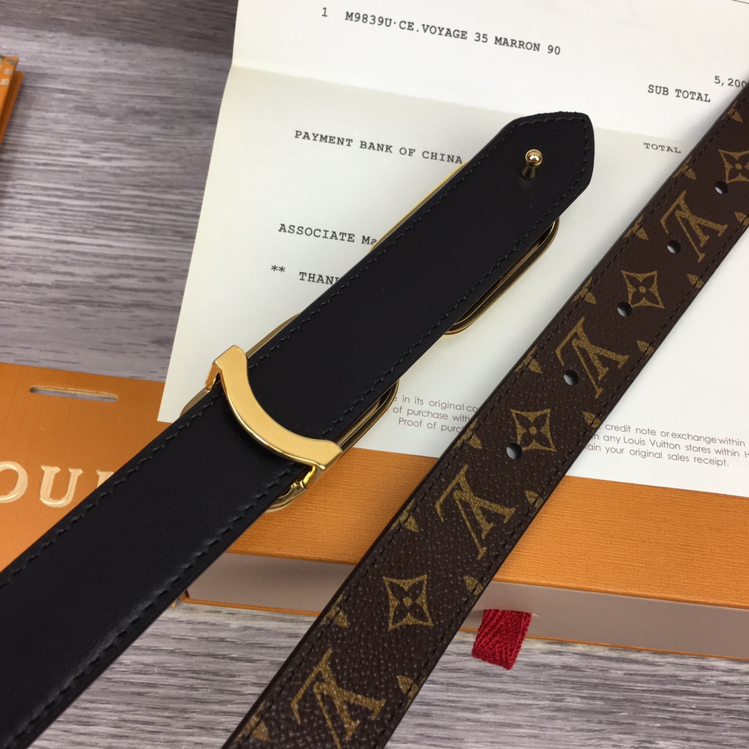 Bagsaaa L0vis Vvtt0n Chain Monogram Black Belt 2.5cm