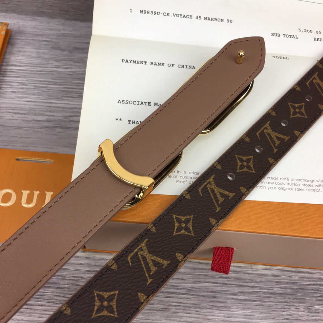 Bagsaaa L0vis Vvtt0n Chain Monogram Brown Belt 2.5cm