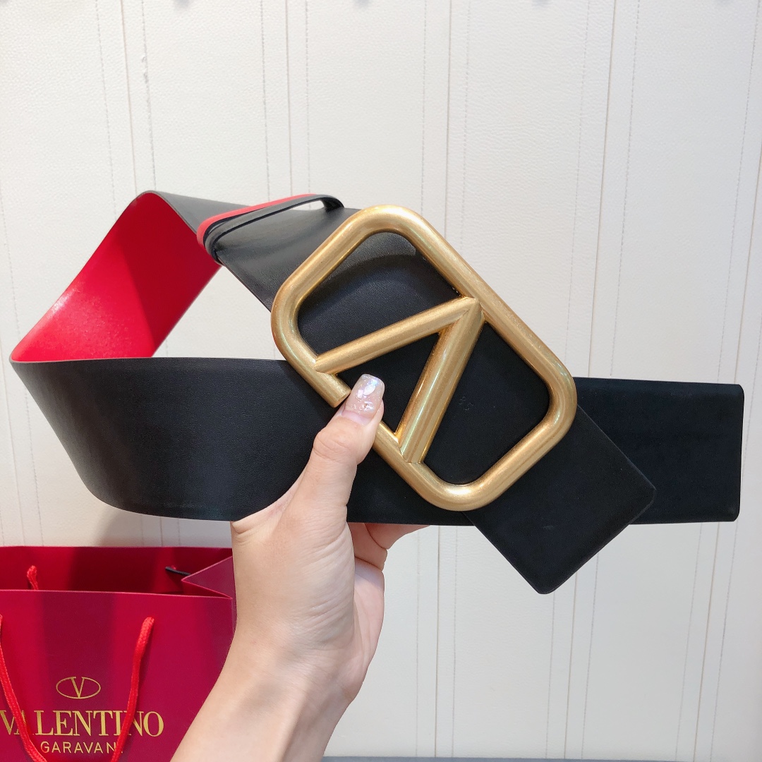 Bagsaaa Va1e*ntin0 VLogo Signature reversible belt black 7cm