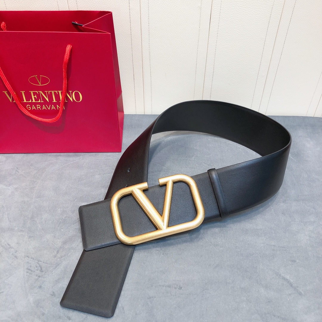 Bagsaaa Va1e*ntin0 VLogo Signature reversible belt all black 7cm