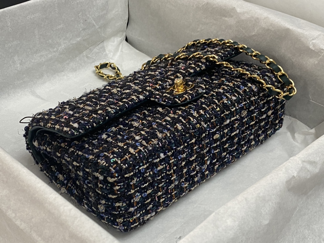Bagsaaa Ch**el Tweed Flap Bag Black and Multicolor - 25cm