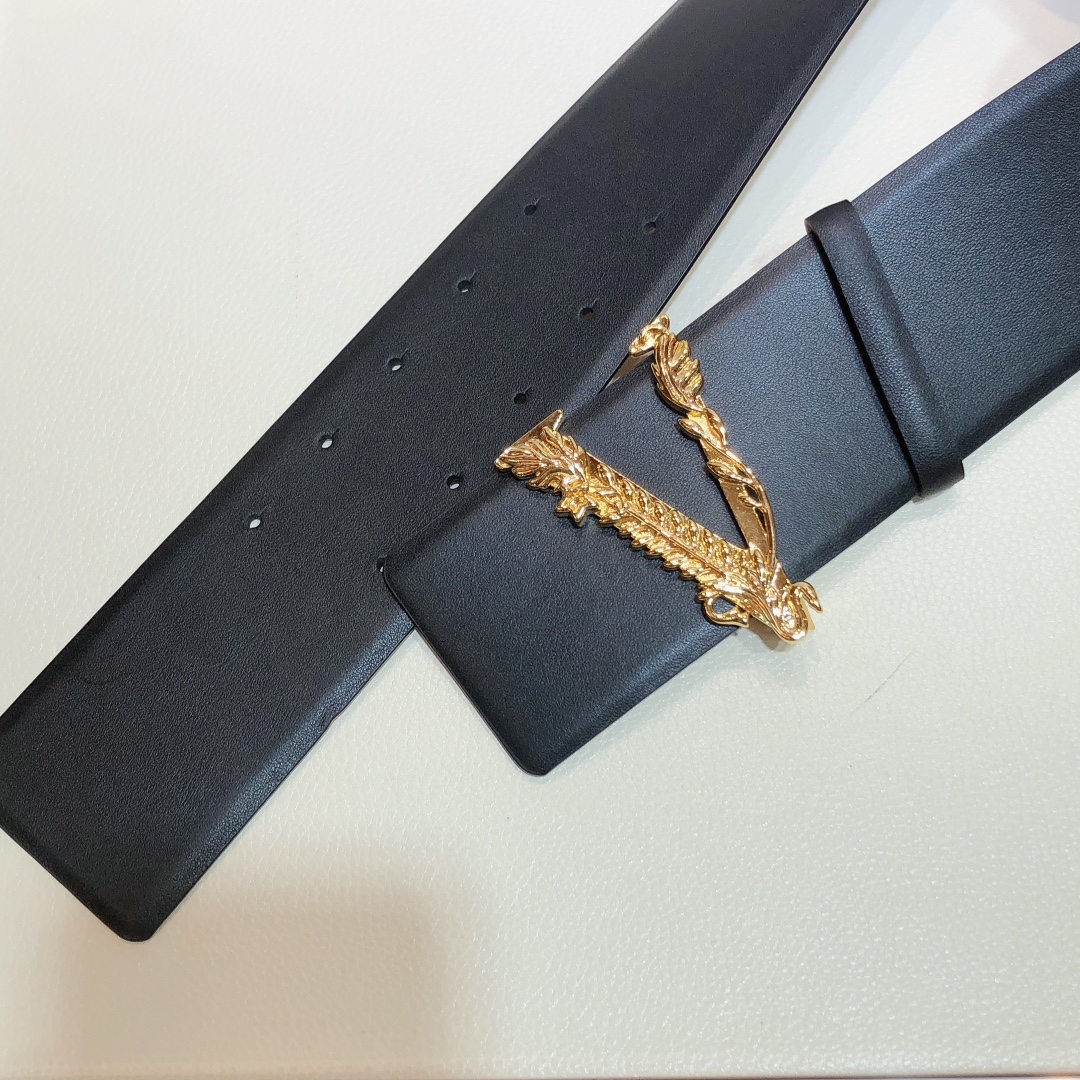 Bagsaaa Versace Barocco V buckle black belt 7cm