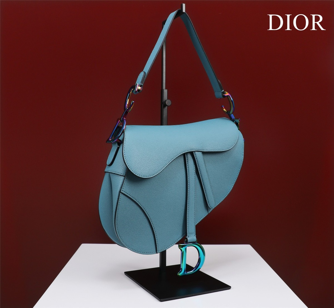 Bagsaaa D10r Saddle Blue Leather and coloful harrdware - 25.5 x 20 x 6.5 cm 
