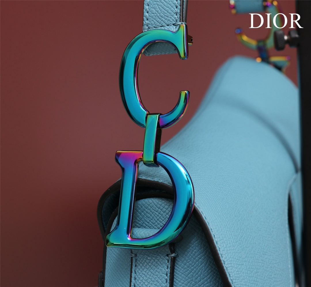 Bagsaaa D10r Saddle Blue Leather and coloful harrdware - 25.5 x 20 x 6.5 cm 