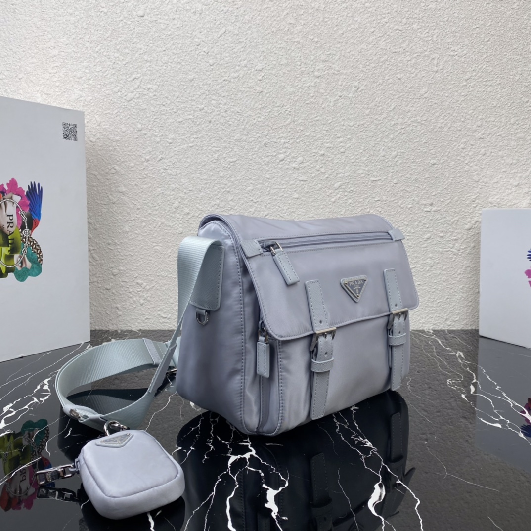 Bagsaaa Pra*a Re-Nylon light blue shoulder bag - 27x20.5x12cm