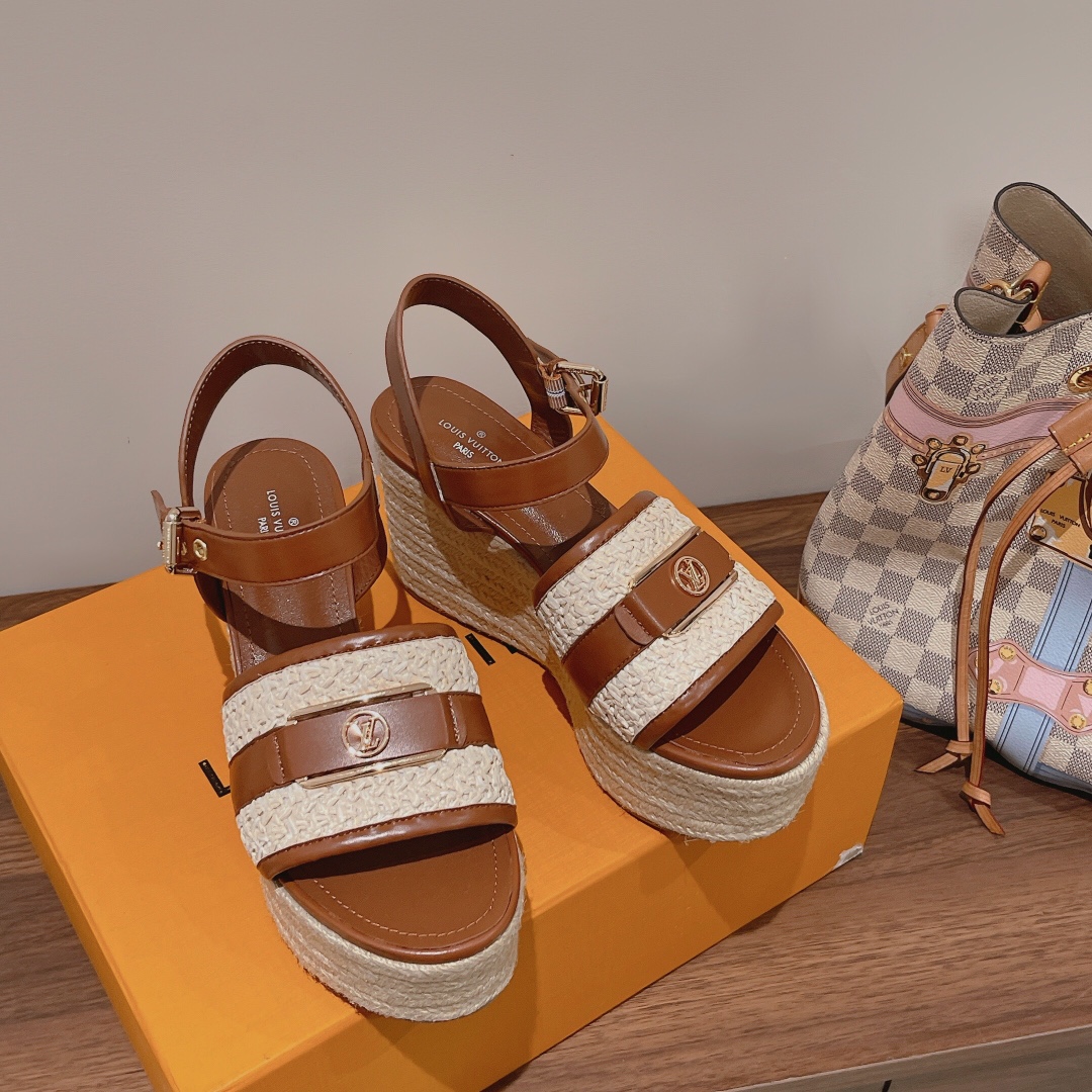 Bagsaaa L0vis Vvtt0n Starboard Wedge Sandal Brown LV Logo