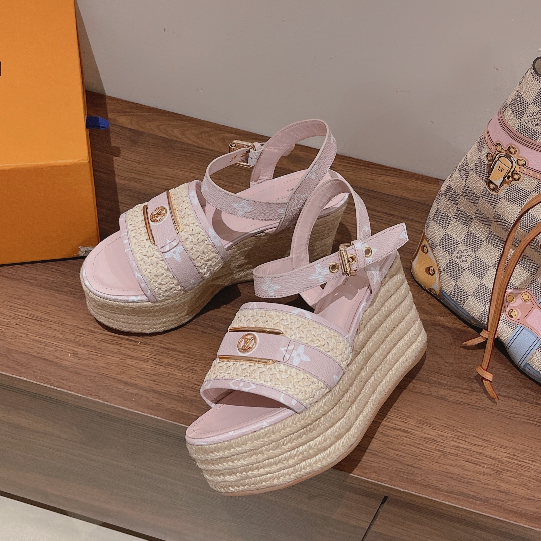 Bagsaaa L0vis Vvtt0n Starboard Wedge Sandal Pink LV Logo