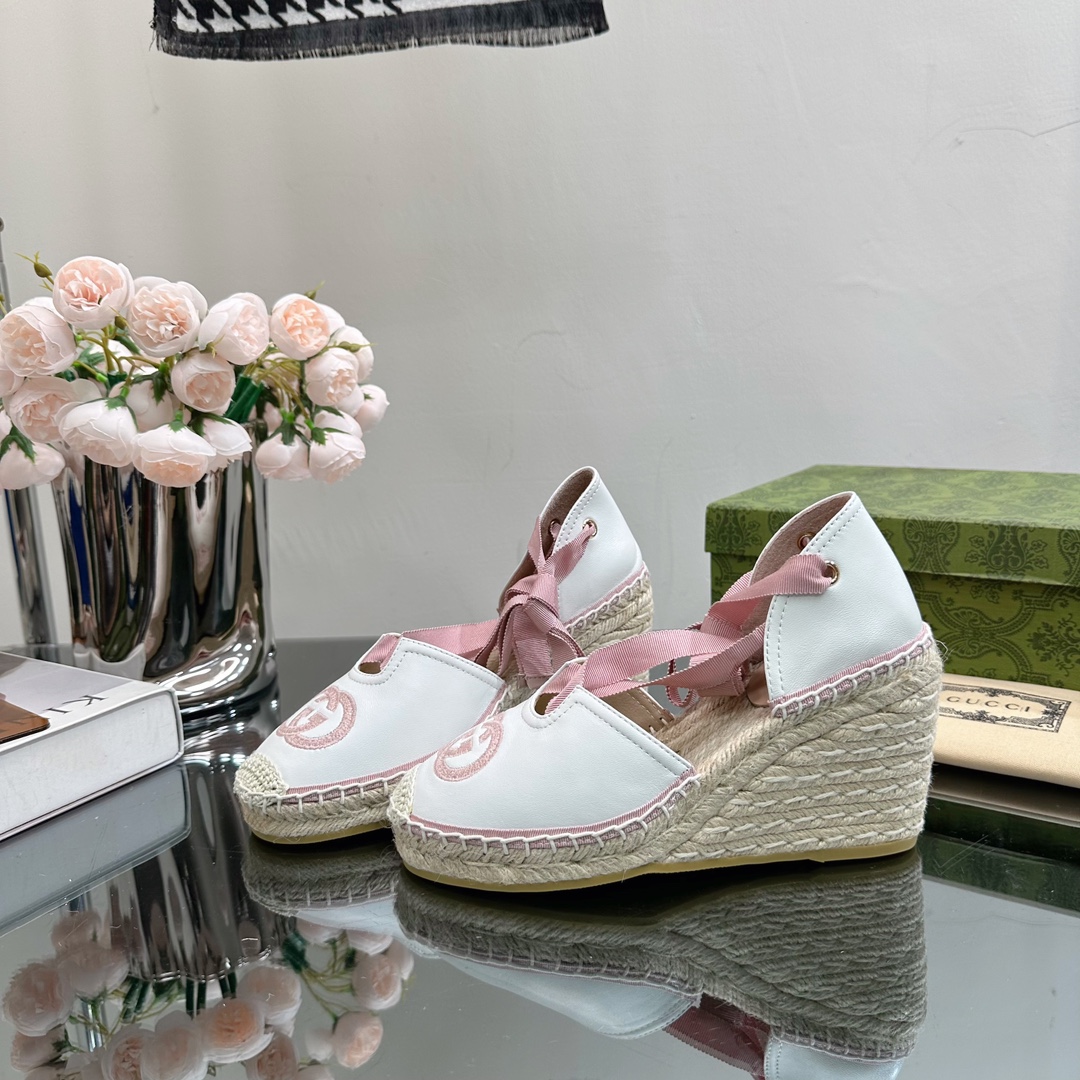 Bagsaaa Gvc*1 Ankle Tie Wedge Espadrille Pink Sandals