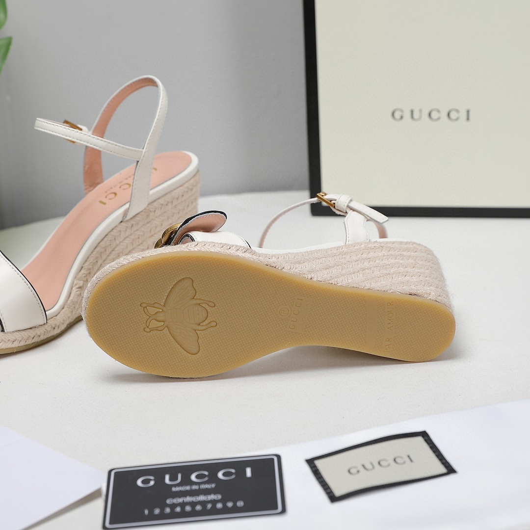 Bagsaaa Gvc*1 85mm White Leather Wedge Espadrilles