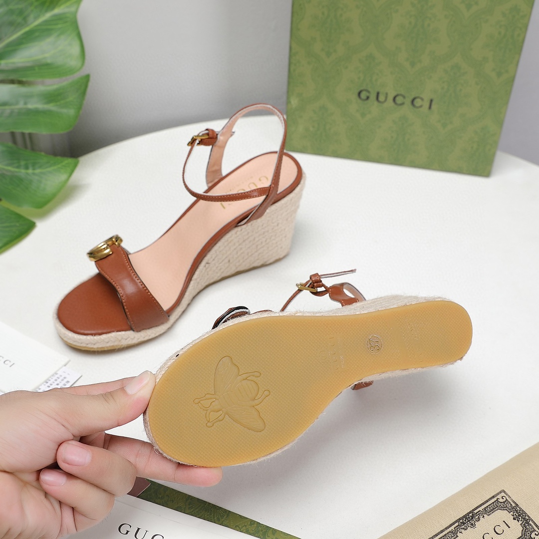 Bagsaaa Gvc*1 85mm Brown Leather Wedge Espadrilles