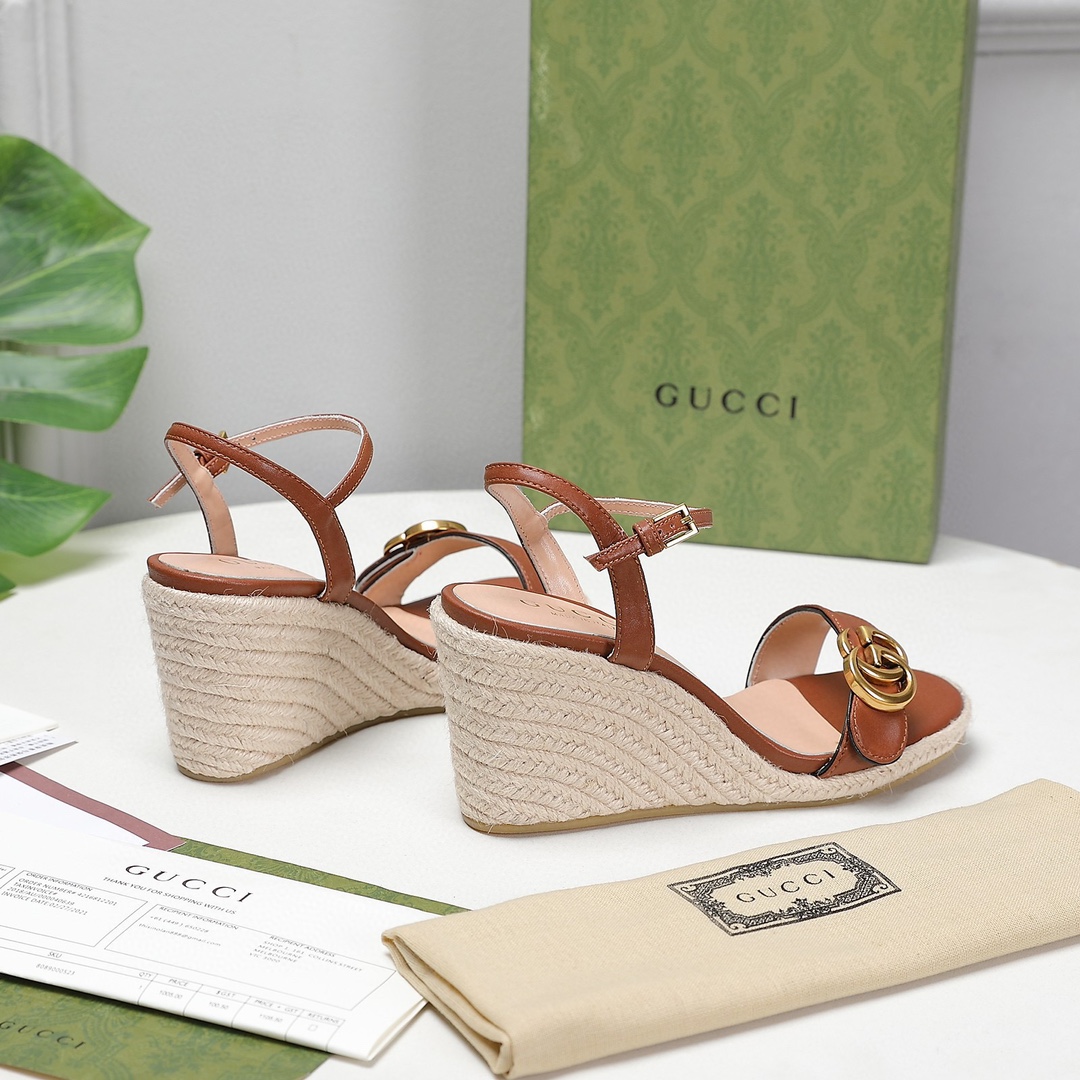 Bagsaaa Gvc*1 85mm Brown Leather Wedge Espadrilles