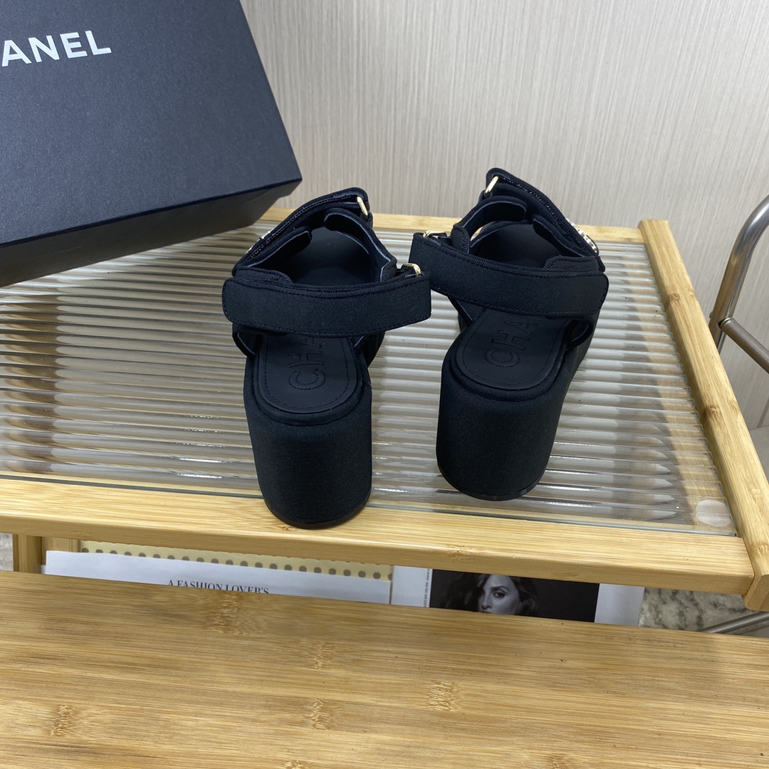 Bagsaaa Ch**el Black Wedge Sandals