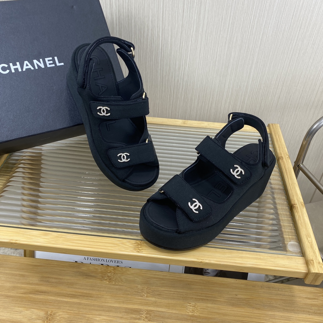 Bagsaaa Ch**el Black Wedge Sandals