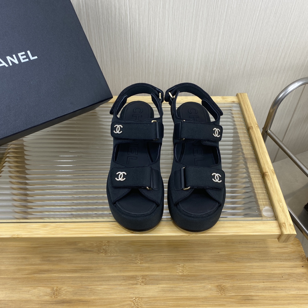 Bagsaaa Ch**el Black Wedge Sandals