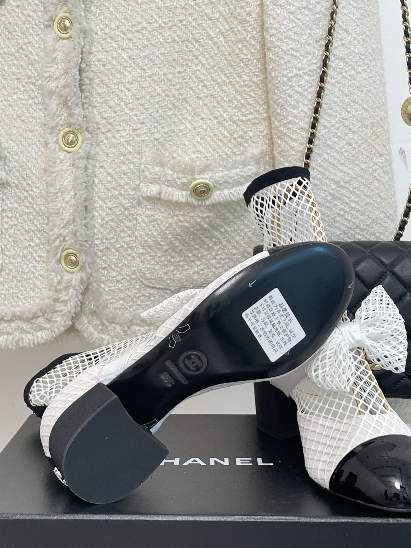 Bagsaaa Ch**el Mary Janes Resille, Kid Suede & Patent Calfskin White & Black 