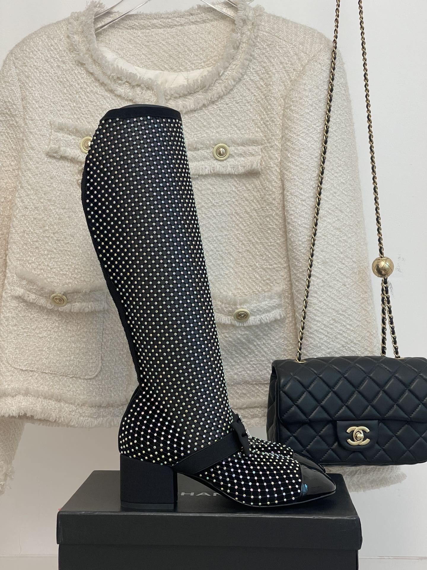 Bagsaaa Ch**el Mary Janes Resille Calfskin Long Black