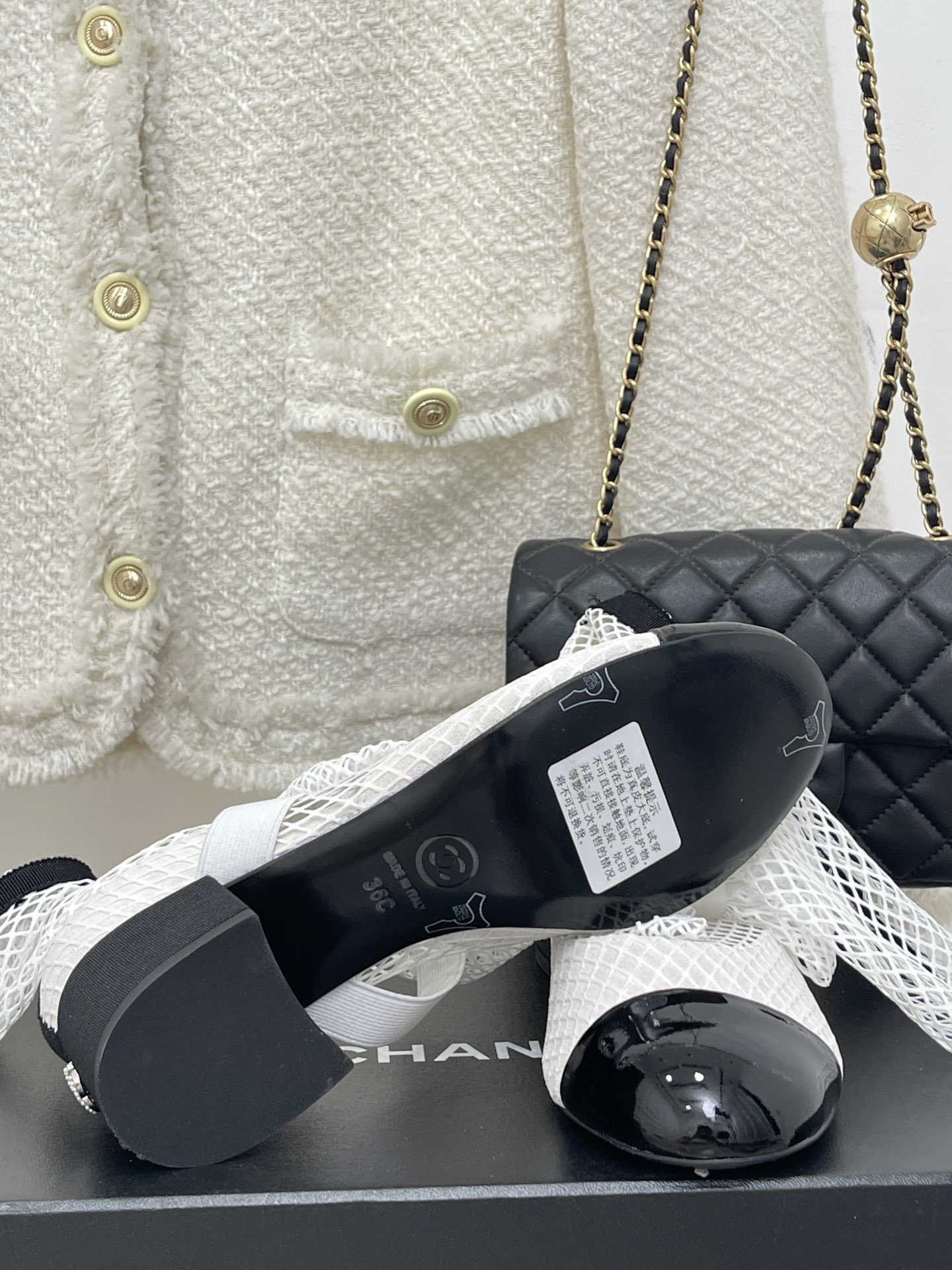 Bagsaaa Ch**el Mary Janes Resille Calfskin Long White