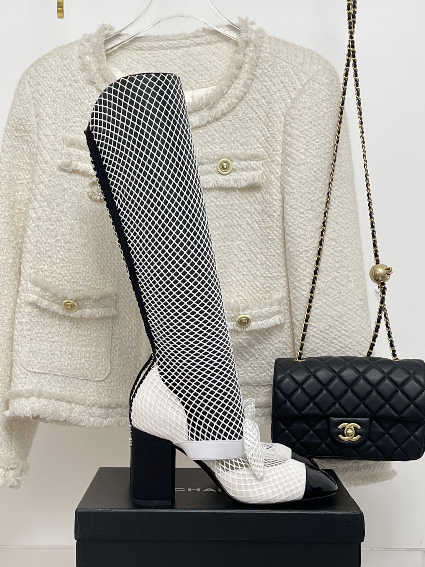 Bagsaaa Ch**el Mary Janes Resille Calfskin Long White High Heels