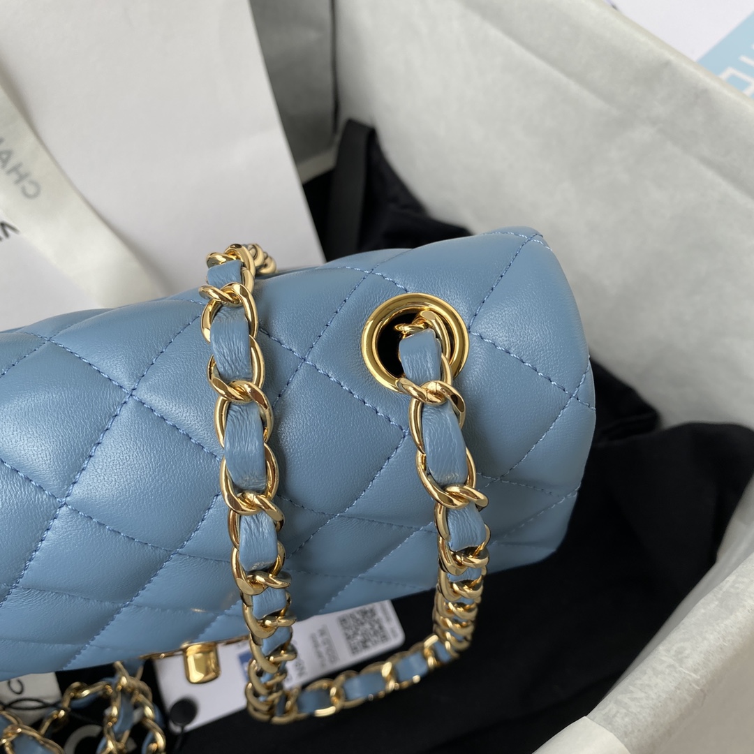 Bagsaaa Ch**el Flap Bag Blue Gold Hardware - 20cm