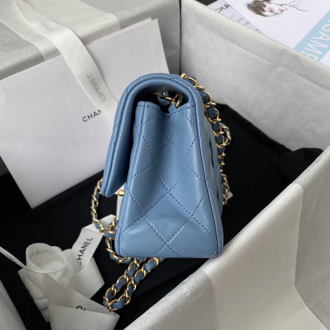 Bagsaaa Ch**el Flap Bag Blue Gold Hardware - 20cm