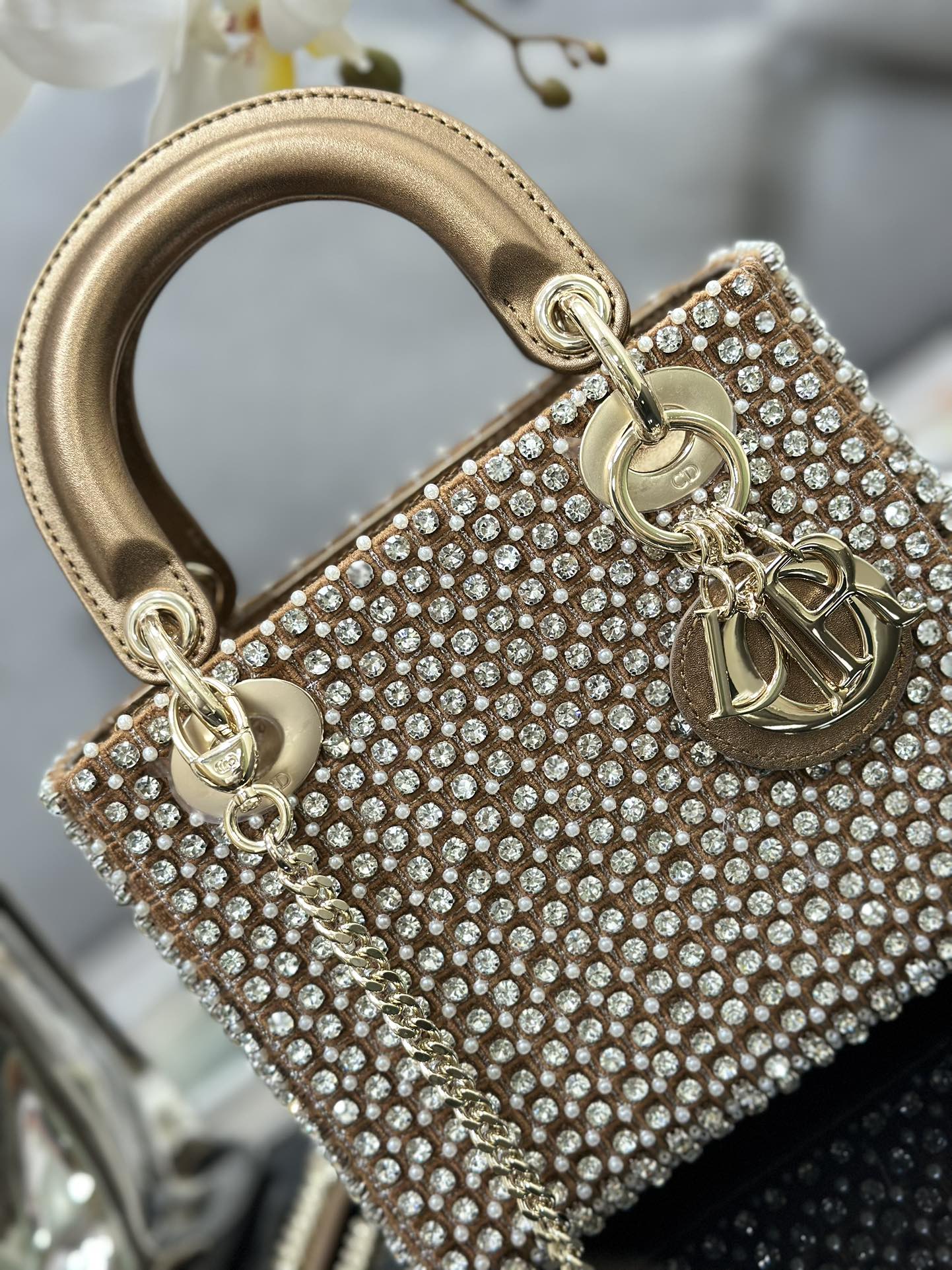 Bagsaaa D10r Lady Mini Brown Crystal 17cm