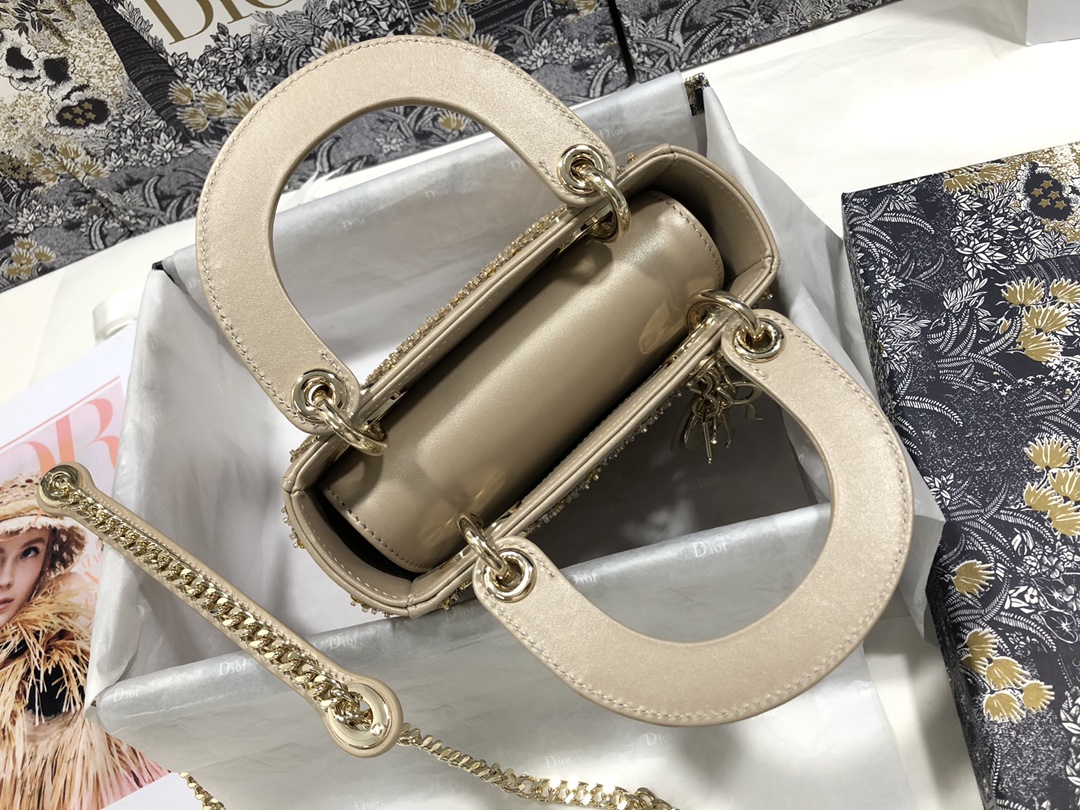 Bagsaaa D10r Lady Mini Beige Leather Crystal 