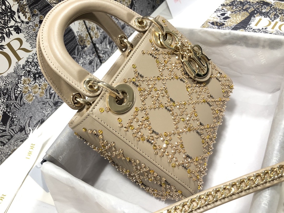Bagsaaa D10r Lady Mini Beige Leather Crystal 