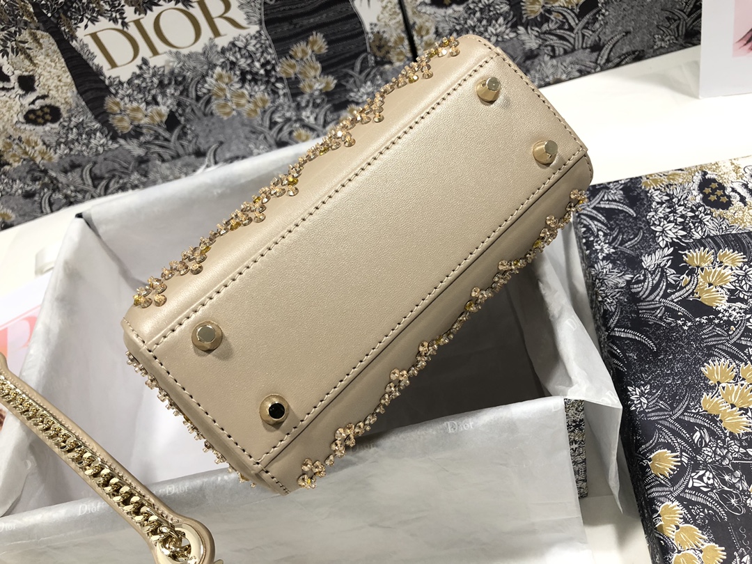 Bagsaaa D10r Lady Mini Beige Leather Crystal 