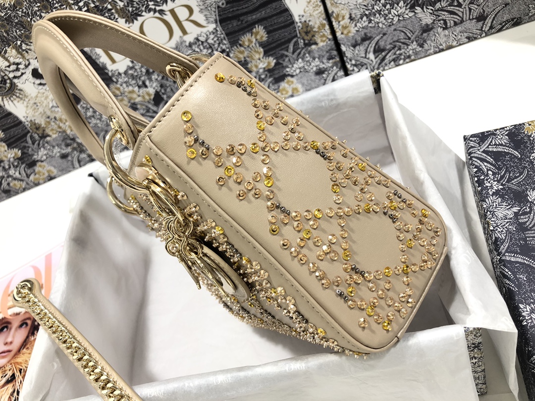 Bagsaaa D10r Lady Mini Beige Leather Crystal 