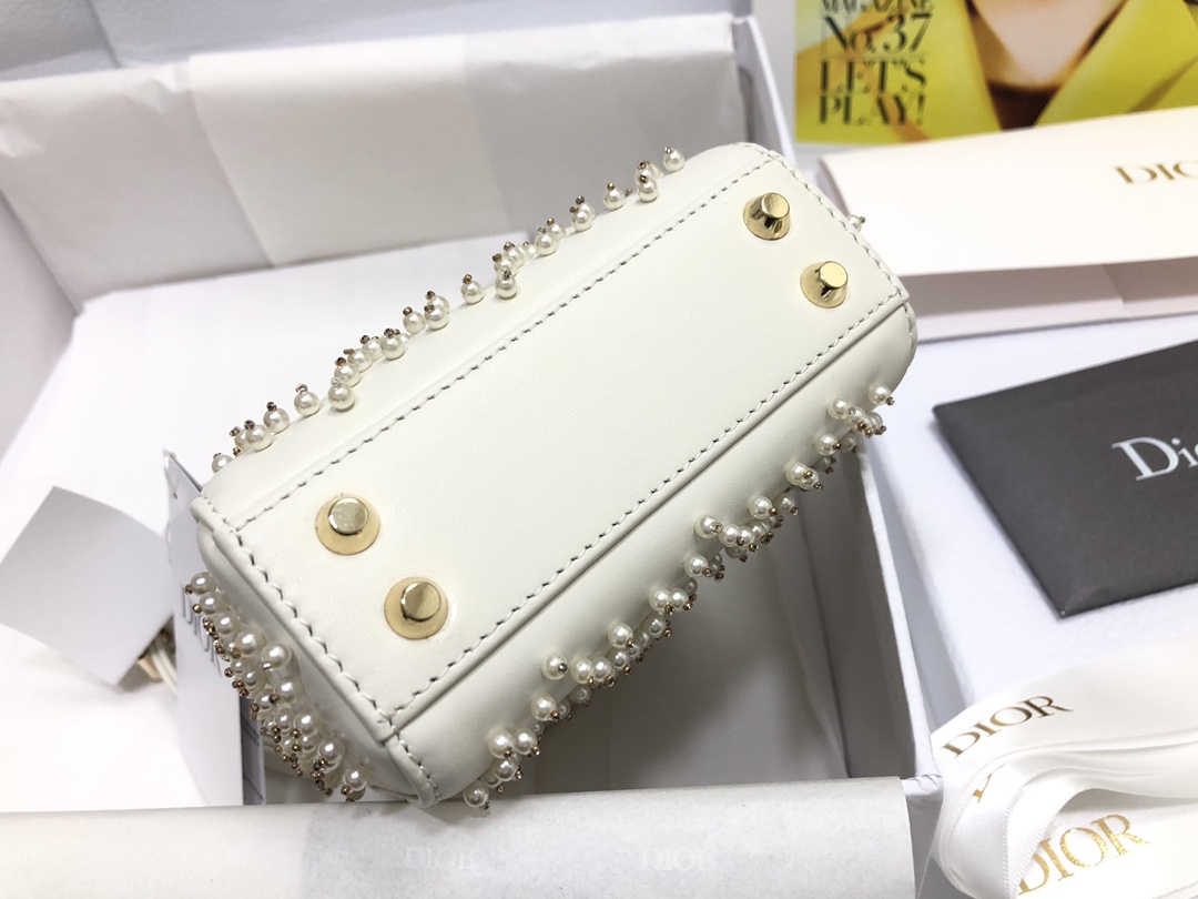 Bagsaaa D10r Lady Mini White Leather Crystal