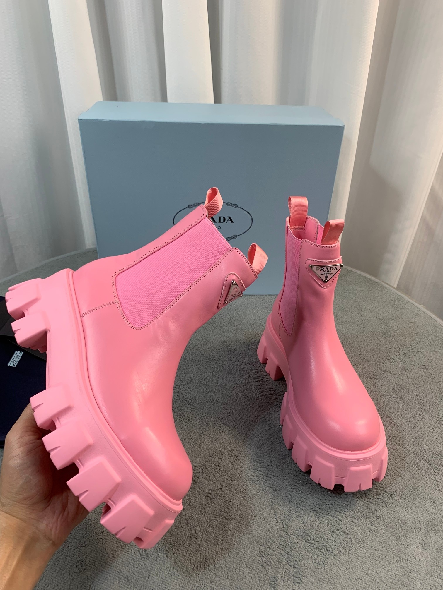 Bagsaaa Pra*a Monolith brushed leather boots Pra*a Logo