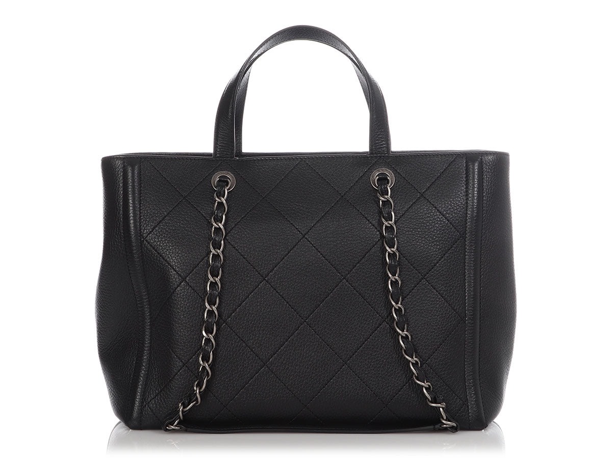 Bagsaaa Ch**el LARGE BLACK PART-QUILTED SOFT CALFSKIN SHOPPING TOTE 
